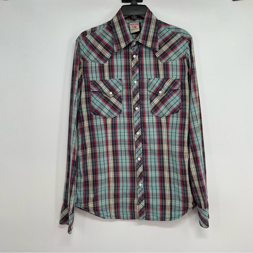 True Religion Pearl Snap Shirt Men’s S Long Sleeve Plaid Western